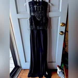 Black floor length prom dress.